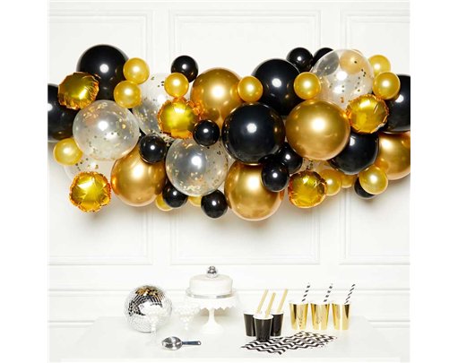 66PC BLACK / GOLD BALLOON GARLAND KIT