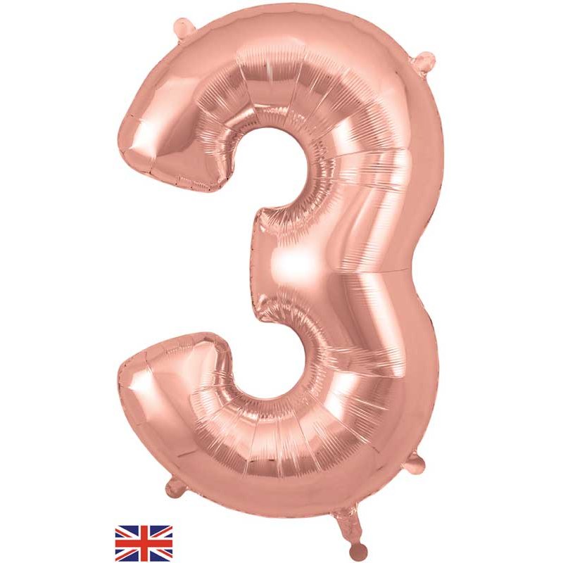 34in NUMBER 3 ROSE GOLD JUMBO FOIL