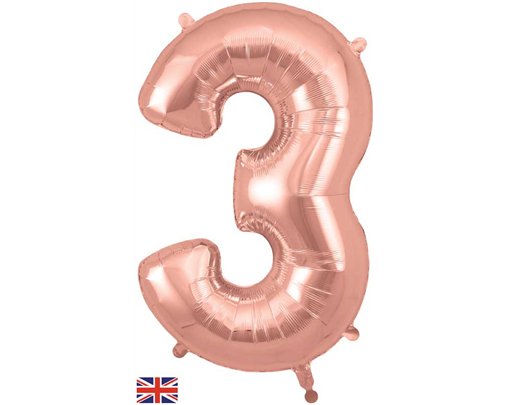 34in NUMBER 3 ROSE GOLD JUMBO FOIL