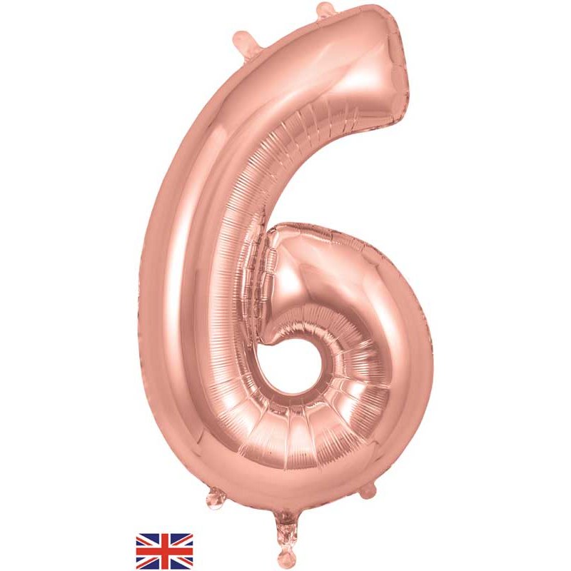 34in NUMBER 6 ROSE GOLD JUMBO FOIL
