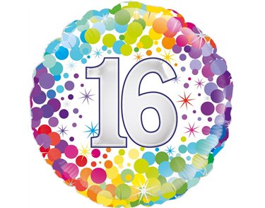 18in COLOURFUL CONFETTI 16TH BIRTHDAY