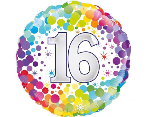18in COLOURFUL CONFETTI 16TH BIRTHDAY