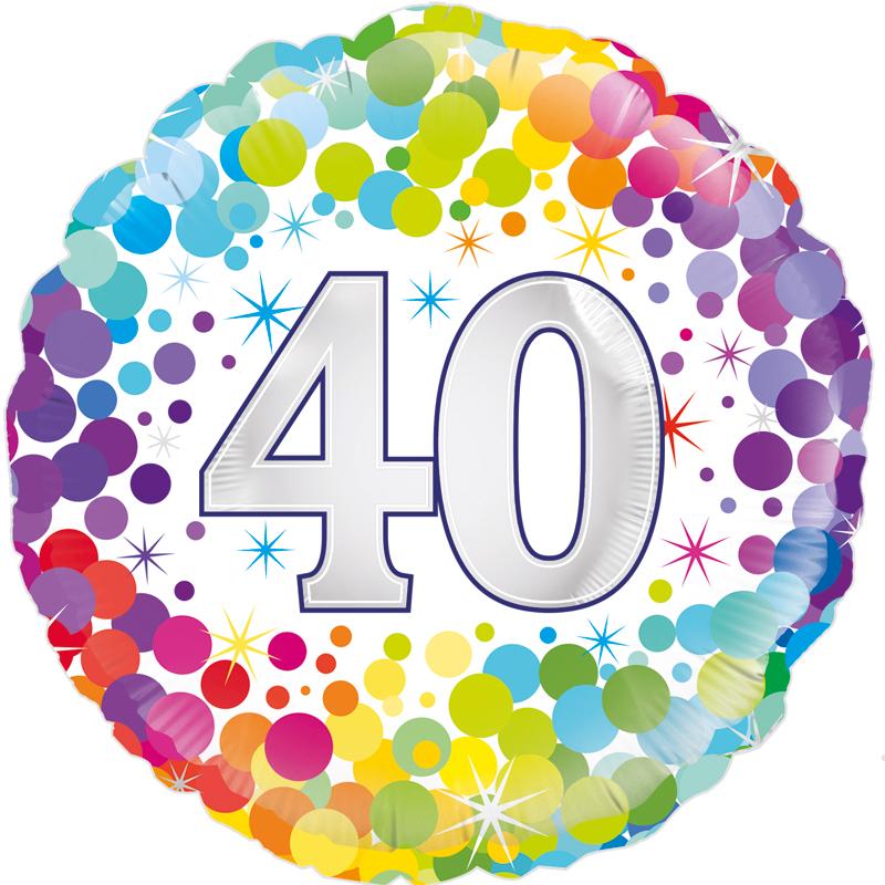 18in COLOURFUL CONFETTI 40TH BIRTHDAY