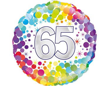 18in COLOURFUL CONFETTI 65TH BIRTHDAY