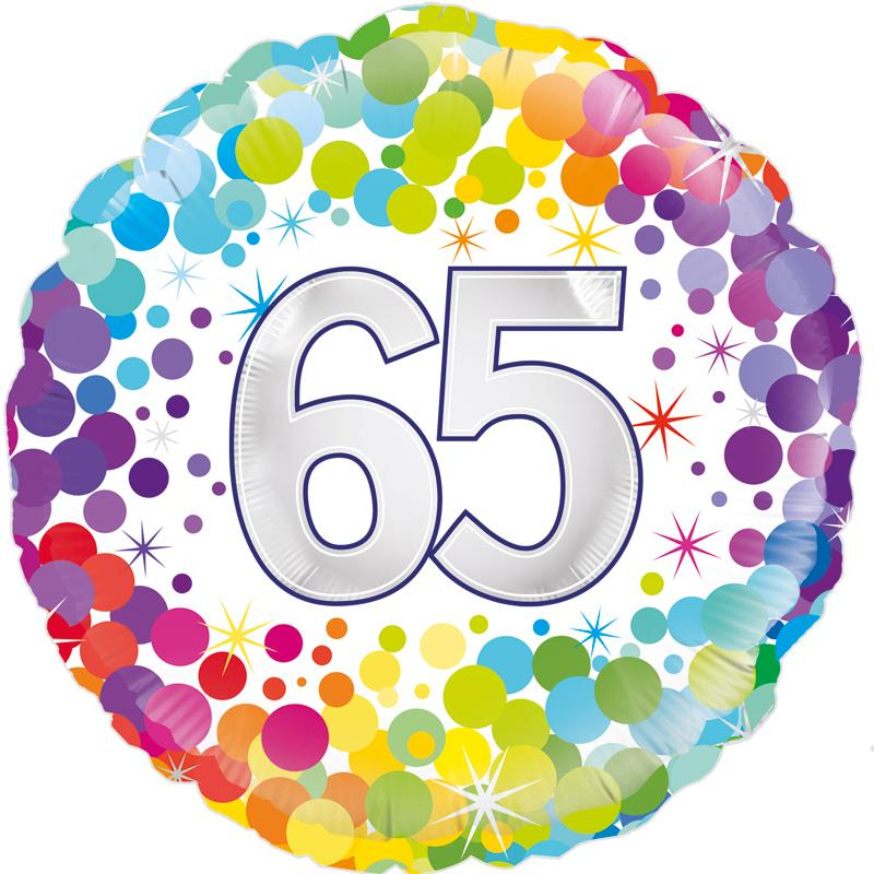 18in COLOURFUL CONFETTI 65TH BIRTHDAY