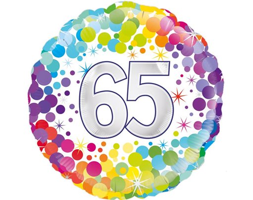 18in COLOURFUL CONFETTI 65TH BIRTHDAY