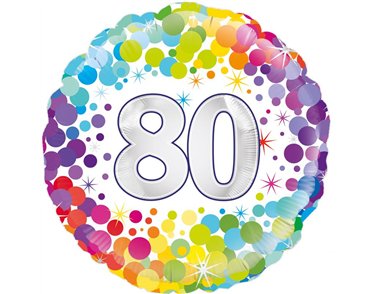 18in COLOURFUL CONFETTI 80TH BIRTHDAY