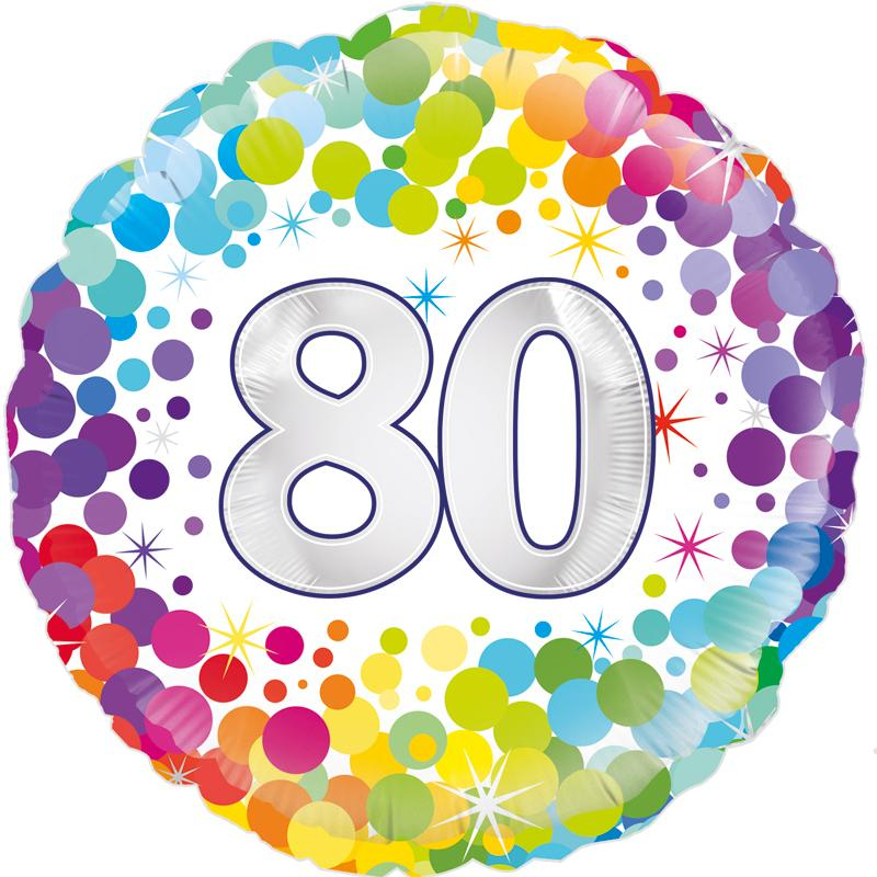 18in COLOURFUL CONFETTI 80TH BIRTHDAY