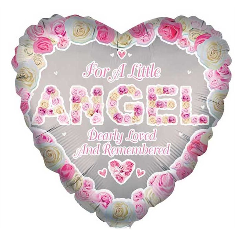 18in ANGEL PINK HEART REMEMBRANCE FOIL BALLOON