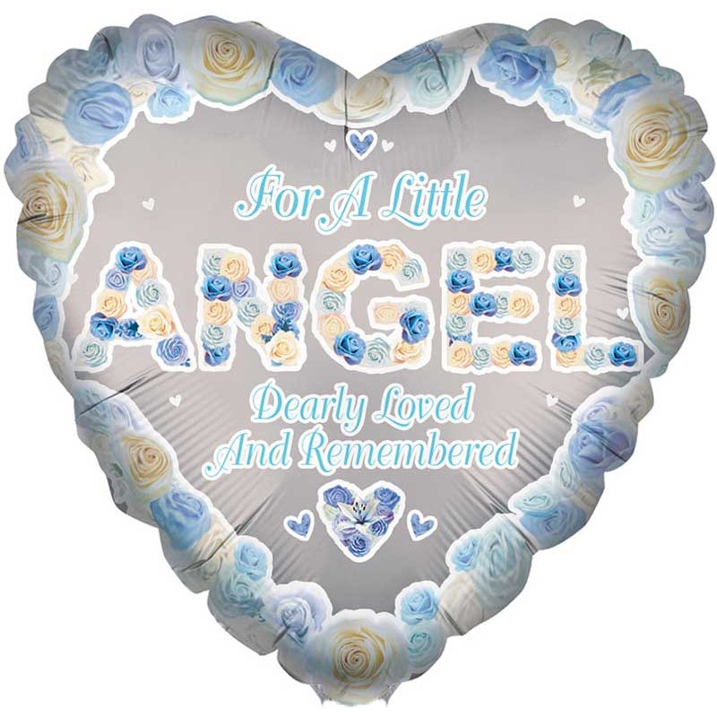 18in ANGEL BLUE HEART REMEMBRANCE FOIL BALLOON