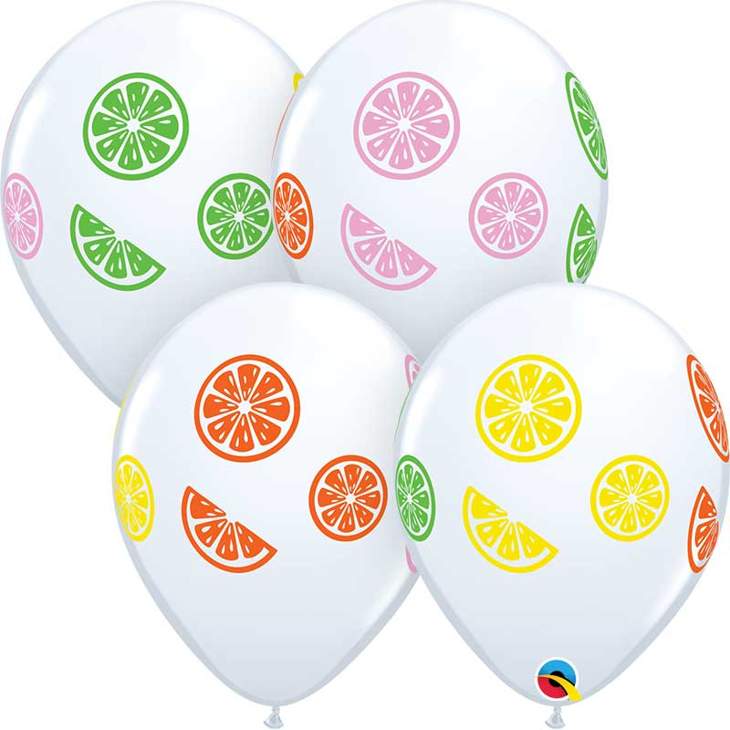 50PK 11in WHITE COLORFUL FRUIT SLICES QUALATEX