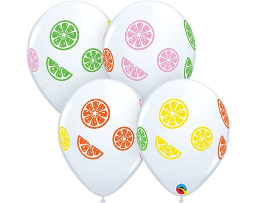 50PK 11in WHITE COLORFUL FRUIT SLICES QUALATEX