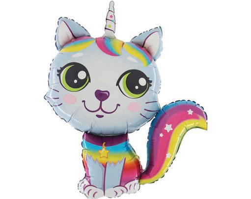 38in BLUE RAINBOW CAT FOIL BALLOON