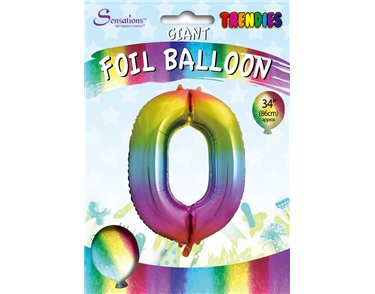 34in TRENDIES RAINBOW NUMBER 0 FOIL BALLOON