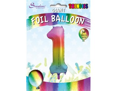 34in TRENDIES RAINBOW NUMBER 1 FOIL BALLOON