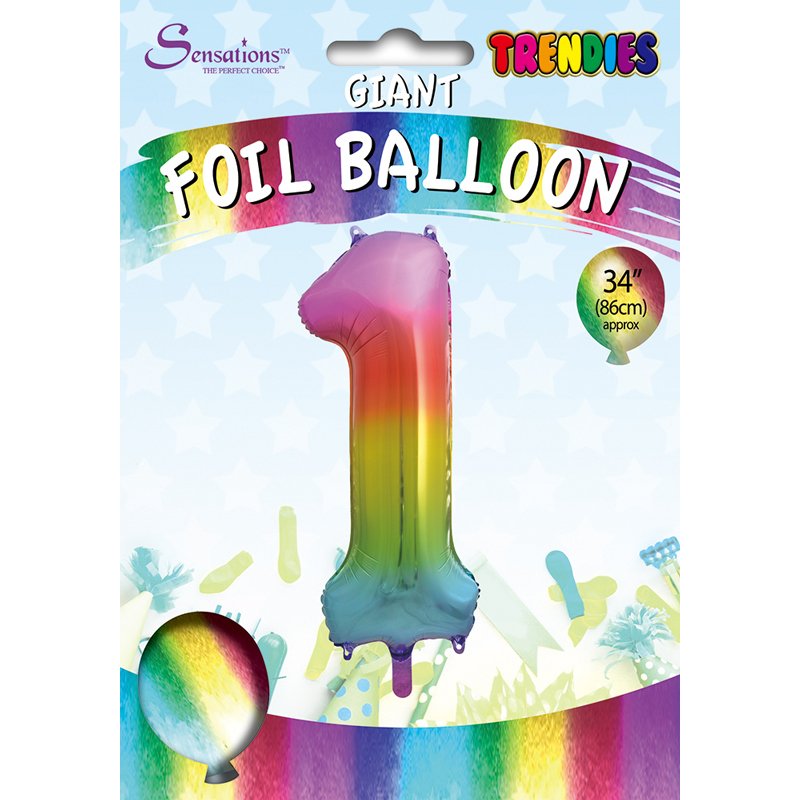 34in TRENDIES RAINBOW NUMBER 1 FOIL BALLOON
