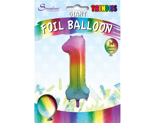 34in TRENDIES RAINBOW NUMBER 1 FOIL BALLOON