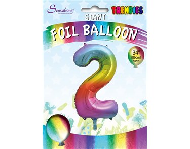 34in TRENDIES RAINBOW NUMBER 2 FOIL BALLOON