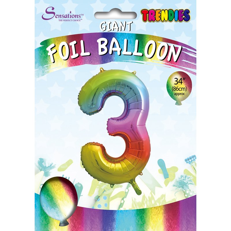 34in TRENDIES RAINBOW NUMBER 3 FOIL BALLOON