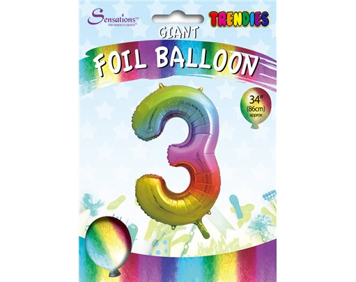 34in TRENDIES RAINBOW NUMBER 3 FOIL BALLOON