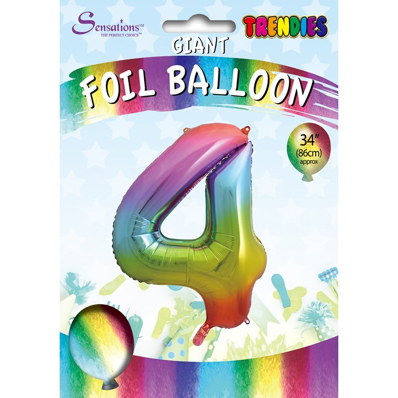 34in TRENDIES RAINBOW NUMBER 4 FOIL BALLOON