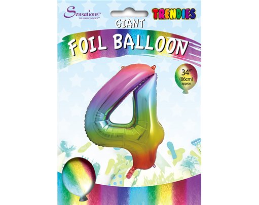 34in TRENDIES RAINBOW NUMBER 4 FOIL BALLOON