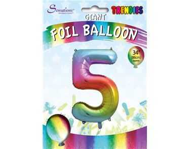 34in TRENDIES RAINBOW NUMBER 5 FOIL BALLOON