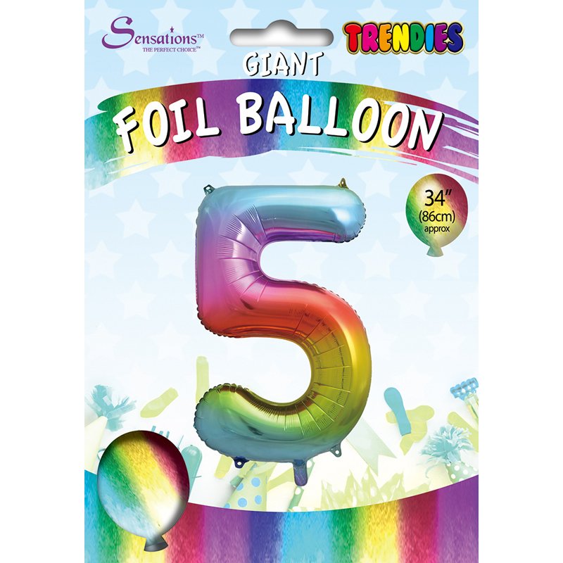 34in TRENDIES RAINBOW NUMBER 5 FOIL BALLOON