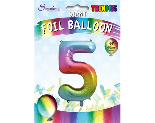 34in TRENDIES RAINBOW NUMBER 5 FOIL BALLOON