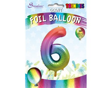34in TRENDIES RAINBOW NUMBER 6 FOIL BALLOON