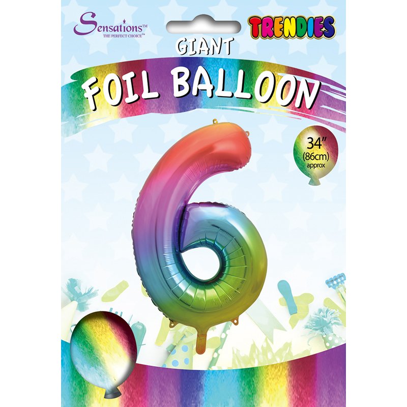 34in TRENDIES RAINBOW NUMBER 6 FOIL BALLOON