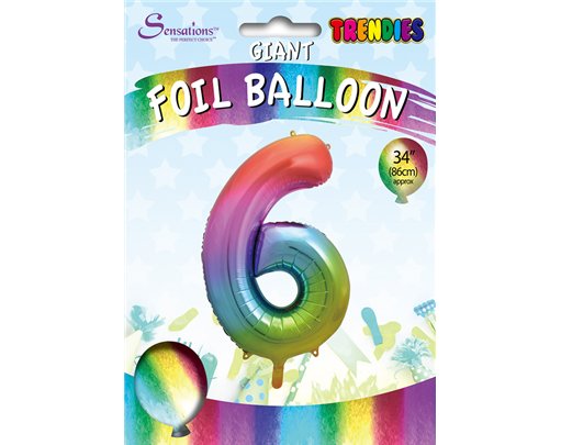 34in TRENDIES RAINBOW NUMBER 6 FOIL BALLOON