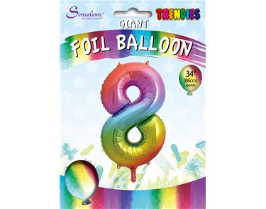 34in TRENDIES RAINBOW NUMBER 8 FOIL BALLOON