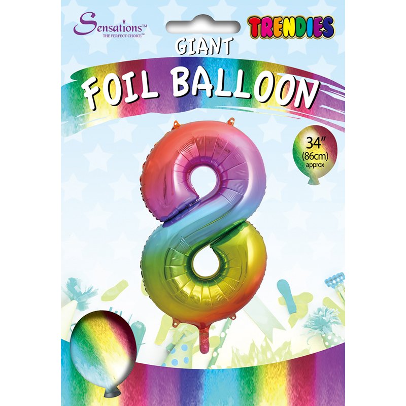 34in TRENDIES RAINBOW NUMBER 8 FOIL BALLOON