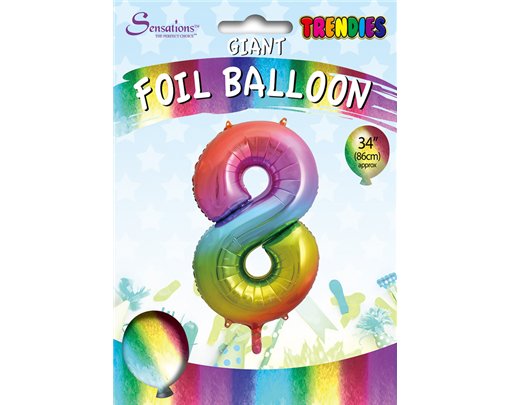 34in TRENDIES RAINBOW NUMBER 8 FOIL BALLOON