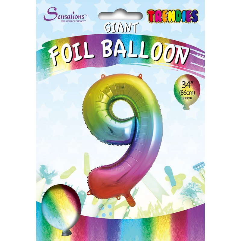 34in TRENDIES RAINBOW NUMBER 9 FOIL BALLOON