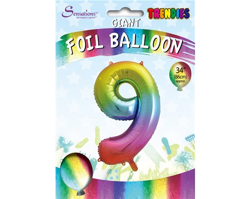 34in TRENDIES RAINBOW NUMBER 9 FOIL BALLOON