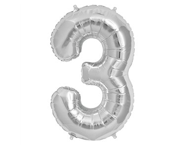 65cm NUMBER 3 SILVER FOIL BALLOON