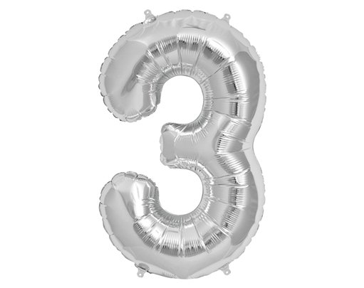 65cm NUMBER 3 SILVER FOIL BALLOON
