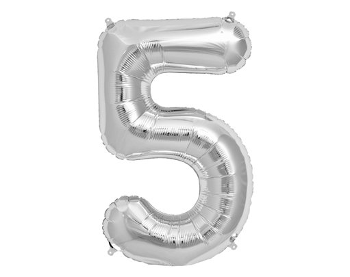 65cm NUMBER 5 SILVER FOIL BALLOON