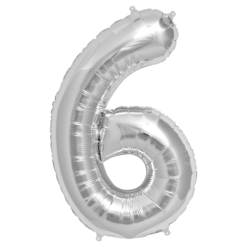 65cm NUMBER 6 SILVER FOIL BALLOON