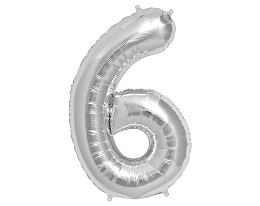 65cm NUMBER 6 SILVER FOIL BALLOON