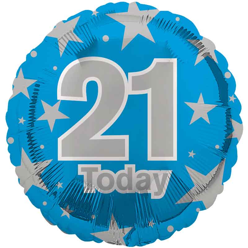 18in AGE 21 BLUE FOIL BALLOON