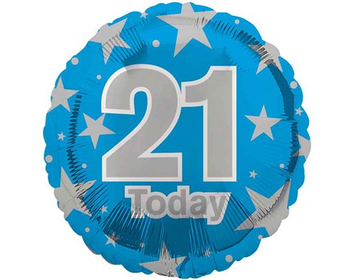 18in AGE 21 BLUE FOIL BALLOON
