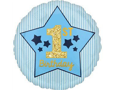 18in BIRTHDAY BOY BLUE & GOLD FOIL BALLOON