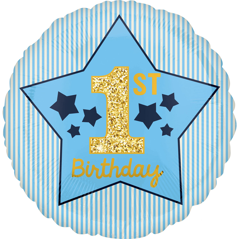 18in BIRTHDAY BOY BLUE & GOLD FOIL BALLOON