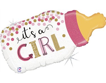 33in CONFETTI BABY BOTTLE GIRL FOIL BALLOON