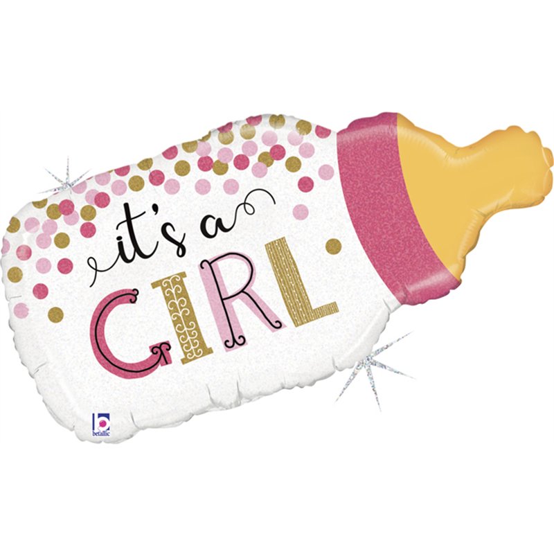 33in CONFETTI BABY BOTTLE GIRL FOIL BALLOON