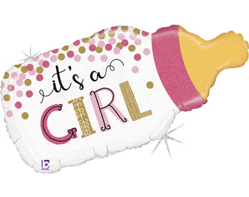 33in CONFETTI BABY BOTTLE GIRL FOIL BALLOON