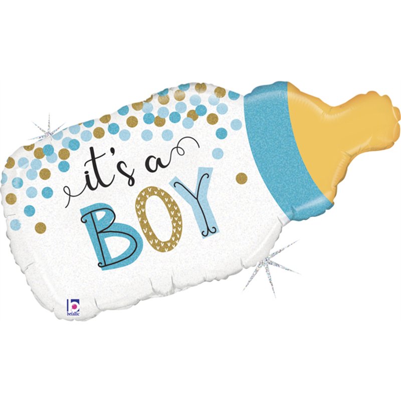 33in CONFETTI BABY BOTTLE BOY FOIL BALLOON